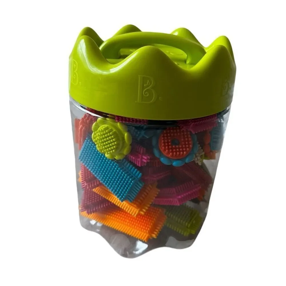 B toys Bristle Blocks Stackadoos Toy Blocks in a Storage Pouch BPA Free STEM toy